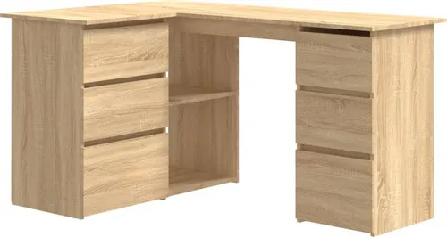 vidaXL Eckschreibtisch Sonoma-Eiche 145x100 cm - Kinderschreibtisch aus robustem Holzwerkstoff mit 4 Schubladen und viel Stauraum, ideal für kleine Räume und effizientes Arbeiten.