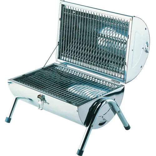 Edelstahl Grill Grilltonne klappbar für Camping Strand 1282-48 - Campinggrill aus Edelstahl, leicht und tragbar mit nur 2,6 kg, ideal für Strand und Outdoor-Aktivitäten.