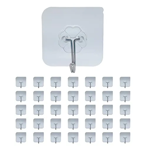 Sanbeiga 36 Stück Transparente Haken Klebehaken selbstklebende Haken 304 Edelstahlhaken Ohne Bohren Handtuchhaken, geeignet für Küche und Bad, nicht durchschlagbare Haken, Kleiderhaken 6 * 6cm