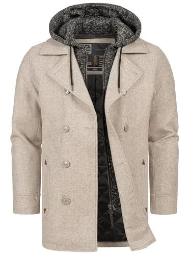 Produktbild Indicode Herren Cliff Kurzmantel mit Stehkragen | Eleganter Wollmantel in Greige, Größe S
