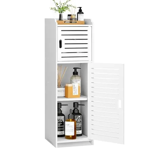 Esaledirect Badezimmer-Bodenschrank, kleiner Standschrank, multifunktionaler Seiten-Organizer-Regalständer, weiß