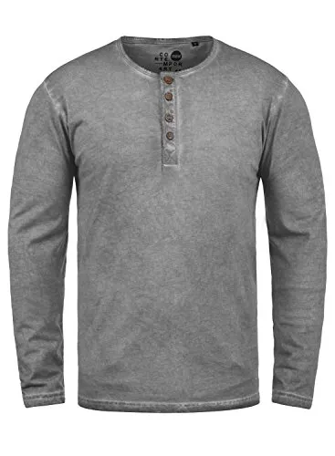 !Solid SDTimur Herren Longsleeve Langarmshirt Shirt mit Grandad-Ausschnitt 100% Baumwolle Regular fit, Größe:S, Farbe:Mid Grey (2842)