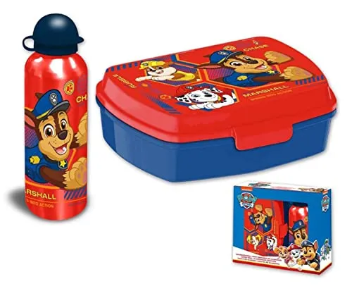 HOVUK Paw Patrol Kinder-Lunchbox mit 500 ml isolierter Kantinenwasserflasche, Kunststoff-Lebensmittelbehälter für Schule, Kinder, Jungen ab 3 Jahren