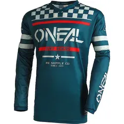 Oneal Element Squadron V.22 Motocross Jersey - rot-blau, Größe M für Männer - Motocross-Jersey aus atmungsaktivem, feuchtigkeitstransportierendem Material, ergonomischer Schnitt für beste Passform und flexibler V-Ausschnitt für optimalen Komfort.