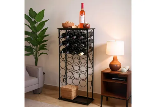 DanDiBo Flaschenregal Metall Schwarz 100 cm - Flaschenhalter für bis zu 28 Weinflaschen aus massivem Schmiedeeisen, stabil und dekorativ – ideal für jeden Raum.