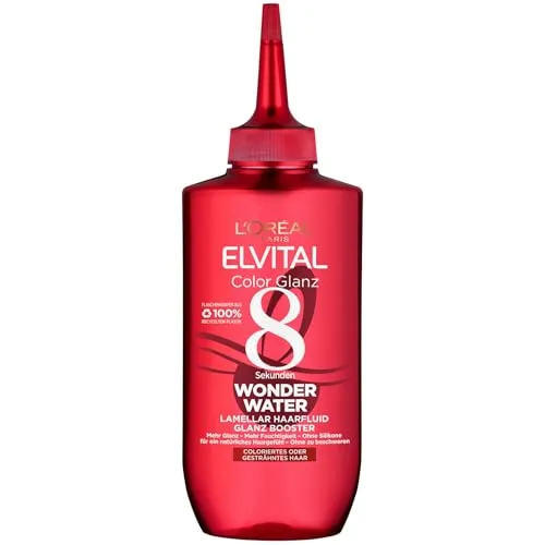 L'Oréal Paris Elvital Haarkur für geschmeidiges Haar, Mit Acidic-Pflegeformel ohne Einwirkzeit, Color Glanz 8 Sekunden Wonder Water Haarfluid, 1 x 200 ml