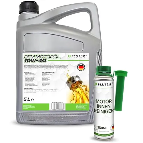FLOTEX Premium PFM 10W40 Motoröl 5L I Hochwertiges Motorenöl 10W-40 für geringere Emissionswerte I Extra ergiebiges Öl 10W40 für Otto- & Dieselmotoren I Profi Motoröl 10W40 5 Liter