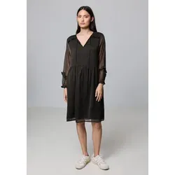 Street One Studio Gemustertes Chiffon-Kleid Dark Auburn Brown 44 - Freizeitkleid für Damen, knielang mit Rüschen-Detail und grafischem Muster, ideal für lässige Anlässe und stilvolle Freizeitlooks.