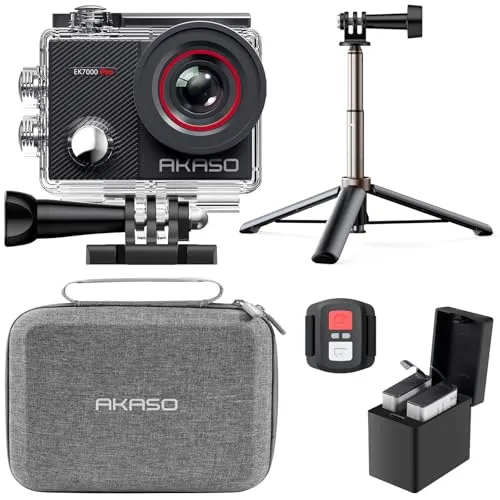 AKASO Action Cam 4K30FPS 20MP mit 60cm Stativ Selfie Stick und Tasche WiFi 40M Unterwasserkamera Wasserdicht Ultra HD Touchscreen Einstellbar Weitwinkel EIS Actioncam mit 2.4G Fernbedienung