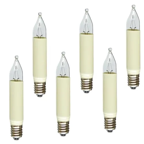 Erzgebirgslicht - AUSWAHL - 6 Stück Kleinschaftkerze 12V 3W E10 für 20 Brennstellen Ersatzbirne Glühbirne Minischaftkerze Glühlämpchen für Lichterketten Pyramide und Schwibbogen (keine LED!)