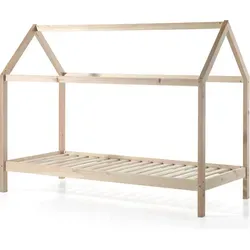 Vipack Dallas 2 Hausbett 90 x 200 cm - Stylisches Jugendbett aus massivem Kiefernholz in Naturfarbe, inklusive Lattenrost und kreativ gestaltbarem Dachaufbau für eine individuelle Kinderzimmeratmosphäre.
