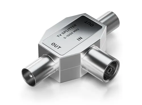 deleyCON TV Antennen Verteiler 2-Wege Splitter - Erweitern Sie Ihre TV-Anschlüsse mit dem deleyCON 2-Wege Verteiler. Ideal für DVB-C, DVB-T und DVB-T2, ermöglicht er den gleichzeitigen Empfang verschiedener Sender auf zwei Fernsehern. Einfach anschließen und sofort nutzen!