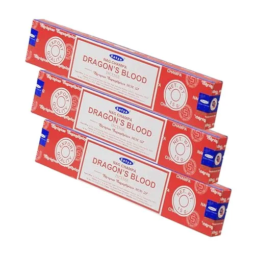 NKlaus 3X Satya Nag Champa Dragons Blood Räucherstäbchen 45g – Handgerolltes Räucherwerk mit intensivem Harzduft – Für Rituale, Reinigung und Konzentration