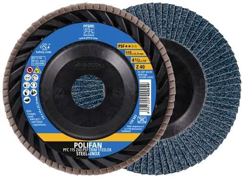 POLIFAN Fächerscheibe PFC 115x22,23 mm Z40 für Stahl und Edelstahl - Zubehör für Elektrowerkzeug: Hochwertige Fächerscheibe mit aggressiver Zerspanungsleistung und guter Standzeit, ideal für effiziente Bearbeitung von Stahl und Edelstahl.