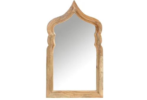 Boho Deko Wandspiegel Aastha – Handgefertigter Holzspiegel in braun von Marrakesch Orient & Mediterran Interior