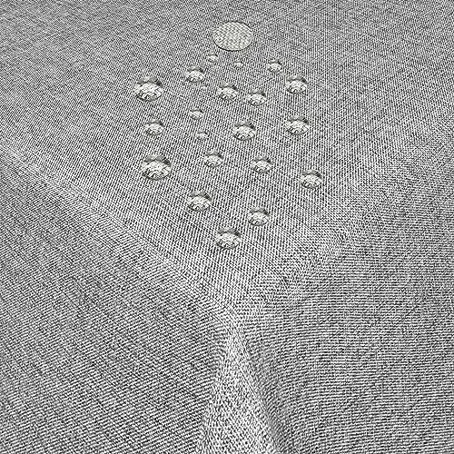 Tischdecke Stoff Damast Leinen-Optik Jacquard mit Fleckschutz rund 140 cm Grau