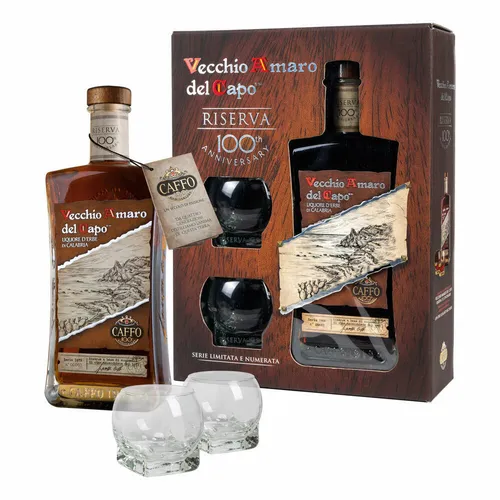 Caffo Vecchio Amaro Del Capo Riserva Likör mit 2 Gläsern, Alkohol, 37.5% 700ml