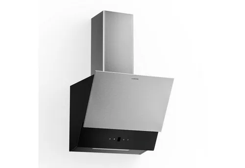 Klarstein Deckenhaube VeroSteel UV0845G - Dunstabzugshaube mit kraftvollem Luftstrom von bis zu 624 m³/h, elegantes Design aus Edelstahl und schwarzem Glas sowie unsichtbaren Touch-Bedienelementen für moderne Küchen.