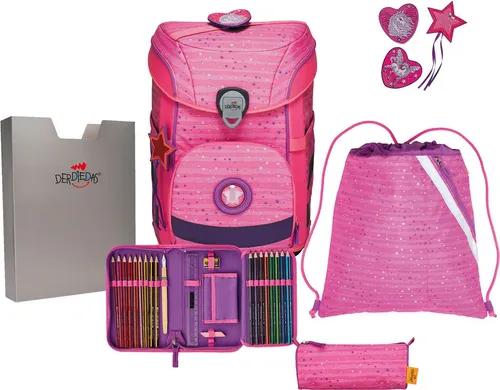 DER DIE DAS ErgoFlex Easy Pretty Unicorn Set – 5-teilig - Schulranzen mit ergonomischer Rückseite und atmungsaktiven Gurten für optimalen Tragekomfort, ideal für Schulanfänger. Set umfasst alles für einen gelungenen Schulstart.