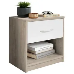 Stella Trading PEPE Nachttisch in San Remo Optik, Weiß - Nachttisch in schlichter Optik mit 1 Schublade, ideal für mehr Stauraum neben dem Bett. Maße: 39 x 41 x 28 cm (B/H/T), leicht montierbar und in verschiedenen Farben erhältlich.