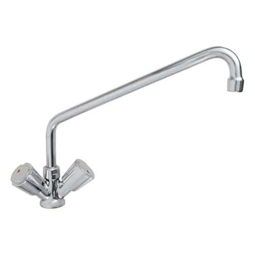 GastroHero Einloch Mischbatterie Profi 100 - Hochwertige Einloch Mischbatterie für Gastronomiebedarf, Made in Italy. Mit extra langem Wasserhahn (300 mm) und zwei Mischventilen für optimale Flexibilität bei der Wasserentnahme.