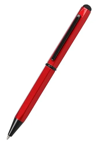 𝗢𝗡𝗟𝗜𝗡𝗘 Kugelschreiber Hexagon Stylus Rot, sechseckiger Kugelschreiber aus Aluminium, auswechselbare D1-Mine, Schreibfarbe blau, Stift mit Touchpen, 1 Stück