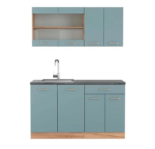 Vicco Küchenzeile R-Line, Blau-Grau/Goldkraft Eiche, 140 cm von Vicco