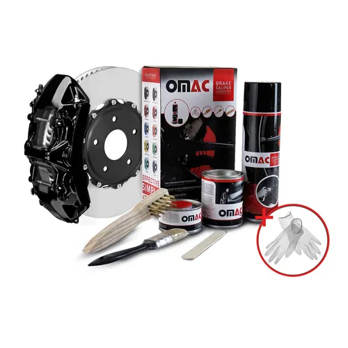 OMAC Bremssattellack Set 7-teilig für 4 Bremssättel - Vollständiges Set mit Bremssattellack, Bremsenreiniger und Härtemittel. Ideal für eine langlebige und hitzebeständige Lackierung Ihrer Bremssättel.
