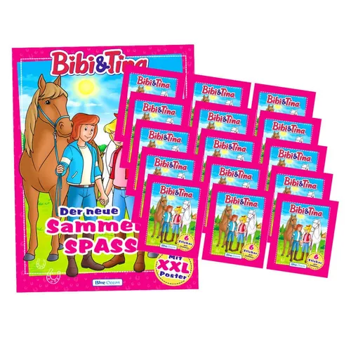Bibi und Tina Sticker Serie 2 - Pferdesticker Sammelalbum 2024 - Entdecke die Bibi & Tina Sticker Serie 2 mit 1 Sammelalbum und 15 Tüten (90 Sticker). Sammle, tausche und klebe die liebevoll gestalteten Sticker der beliebten Pferde-Freundinnen und erlebe spannende Abenteuer!