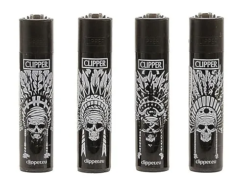 Clipper Feuerzeug 4er Set: (Indian Skulls) von sunmondo