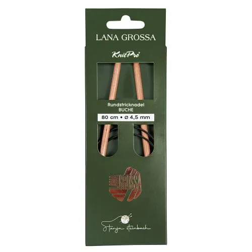 Lana Grossa Rundstricknadel Buche | nachhaltig & beliebt | leicht & robust | glatte Holzoberfläche | angenehmes Stricken mit rutschigem Garn | verschiedene Größen - 80/4,5
