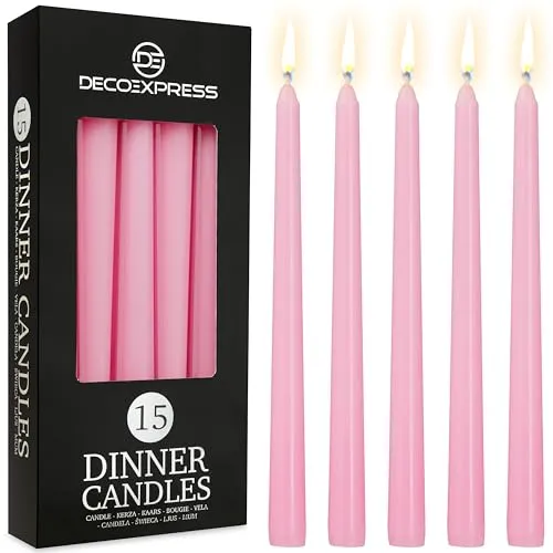 DECO EXPRESS Stabkerzen Set 6er, 10, 15 oder 50er, Lange Brenndauer bis zu 8 Std, Geruchslos (Babyrosa - 15er-Pack)