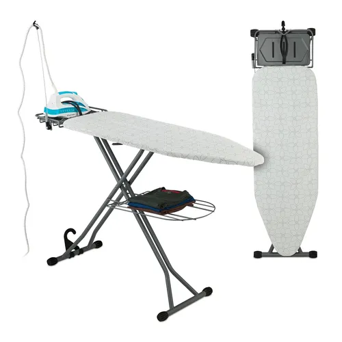 Bügelbrett - Faltbares Dampfbügelbrett mit integrierter Ablage - Bügelbrett für effizientes Bügeln, extra breit (137 cm) und klappbar. Ideal für Zuhause mit integrierter Bügeleisenablage und Kleiderstange.