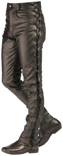 roleff Motorradhose RO 3 mit 4 Taschen schwarz 52 - Motorradhose aus 100% Rindnappaleder, winddicht und mit verstellbarem Bund. Ideal für Biker, die Komfort und Sicherheit mit Knieprotektoren suchen.
