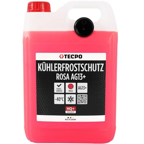 TECPO Kühlerfrostschutz Antifreeze AG13+, 5 Liter Kühlmittel rosa rot -40 C° Auto Kühlflüssigkeit Gebrauchsfertig LOBRID-Technologie | bis zu 5 Jahre Lebensdauer |