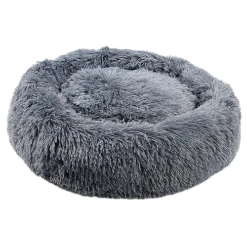 MEDISAFETY Hundebett Milou Haustierkissen für Hunde und Katzen besonders Flauschiges Haustiersofa Kuschelinsel rund 50-80cm in hellgrau, dunkelgrau, beige, braun, Farbe:M - Dunkelgrau