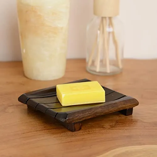 wohnfreuden Teakholz Seifenschale braun eckig 10 cm - Holz Ablageschale quadratisch Badezimmer Gäste WC