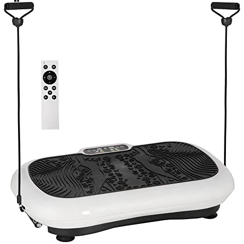 HOMCOM Vibrationsplatte mit Fitnessbändern - Vibrationsplatte für effektives Ganzkörpertraining zu Hause mit 99 Vibrationsstufen und 120 kg Belastbarkeit. Inklusive zwei Fitnessbändern für ein umfassendes Workout.