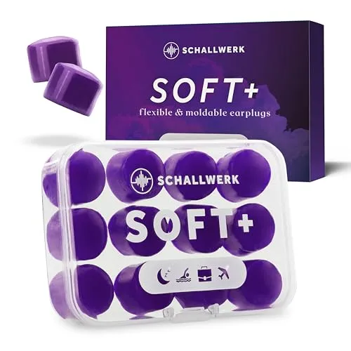 Schallwerk ® Soft+ | 12 Silikon Ohrstöpsel – Optimale Unterstützung als Schlafgehörschutz, weiche Ohrenstöpsel zum Schlafen Silikon – Earplugs for sleeping (Lila, Einheitsgröße)