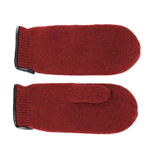 fiebig Walkfäustling mit Ledersaum | Fausthandschuh aus gewalkter Wolle für Damen & Herren | Schurwollfäustling in vielen Farben (7-M, Rot)