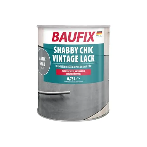 Produktbild BAUFIX Shabby Chic Vintage Lack antikgrau, matt, 0.75 Liter, Buntlack, kreideartige Farbe für Vintage Look Möbel, sehr gute Haftung und Deckkraft