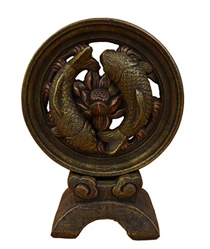 Gartenfigur Skulptur mit Koi-Fischen in gold von gartendekoparadies