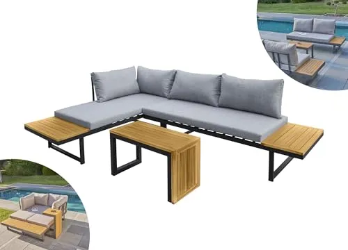 LC Garden »Sungardo« Gartenlounge Set 3tlg. Anthrazit - Gartenmöbel mit modernem Design, wetterbeständigem Aluminiumgestell und praktischen Ablageflächen aus Akazie für individuelle Gestaltungsmöglichkeiten.