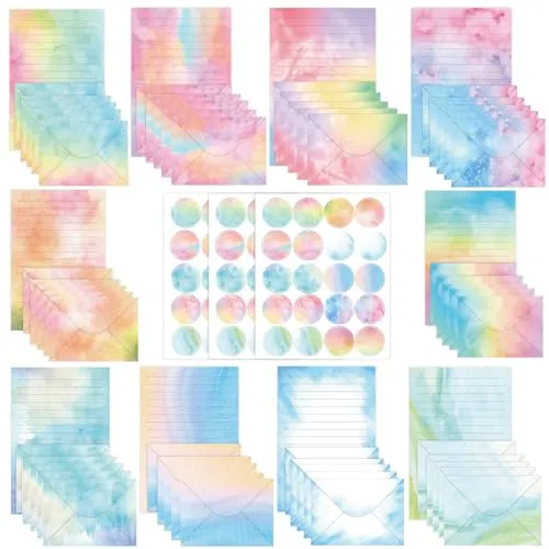 Stück Briefpapier mit Umschlag Set, 50 A5 Briefpapier und 50 BriefumschläGe mit 60 Sticker Aquarell Briefbogen Briefpapier Mädchen Schreibpapier Bedruckbar Briefpapier für Hochzeitseinladungen 160