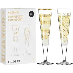 Ritzenhoff Goldnacht Champagnergläser 2er Set - Herzen & Musik - Edles 2er Set Champagnergläser (205 ml) mit filigranen Herzen und echten Goldanteilen, perfekt für romantische Anlässe. Made in Germany und ideal zum Feiern!