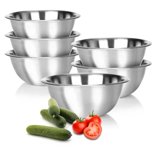 com-four® 6x Rührschüssel aus Edelstahl - Praktische Küchenschüssel - Rührschüsseln aus Edelstahl - multifunktional und platzsparend. Ideal zum Mischen, Servieren und Aufbewahren von Lebensmitteln. Hygienisch und leicht zu reinigen, perfekt für jede Küche!