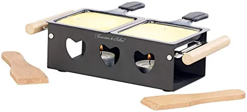 Rosenstein & Söhne Raclette mit Kerzen - Mini-Raclette für 2 Personen - Raclette ohne Strom für gemütliche Abende zu Hause oder beim Camping. Kommt mit 2 antihaft-beschichteten Pfännchen und dekorativem Herz-Design. Klein und leicht zu verstauen!