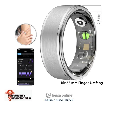 Fitnesstracker-Ring, Sp02, Herzfrequenz, Schlafanalyse, silber, Gr. 63