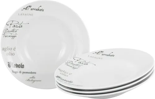 CreaTable - Europa - Pastateller 4-tlg (Gustoso) - Moderne Pastateller aus hochwertigem Porzellan, spülmaschinen- und mikrowellengeeignet – ideal für den täglichen Gebrauch und BBQs.