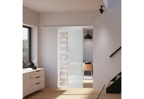 inova wohnen Glasschiebetür Schriftzug 